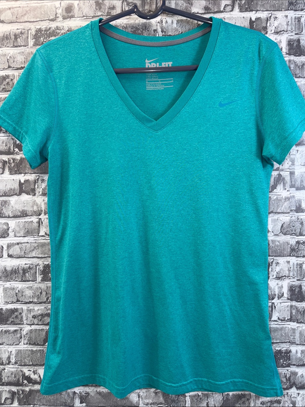 Nike Women's Teal V-Neck Dri-FIT Short Sleeve Tee